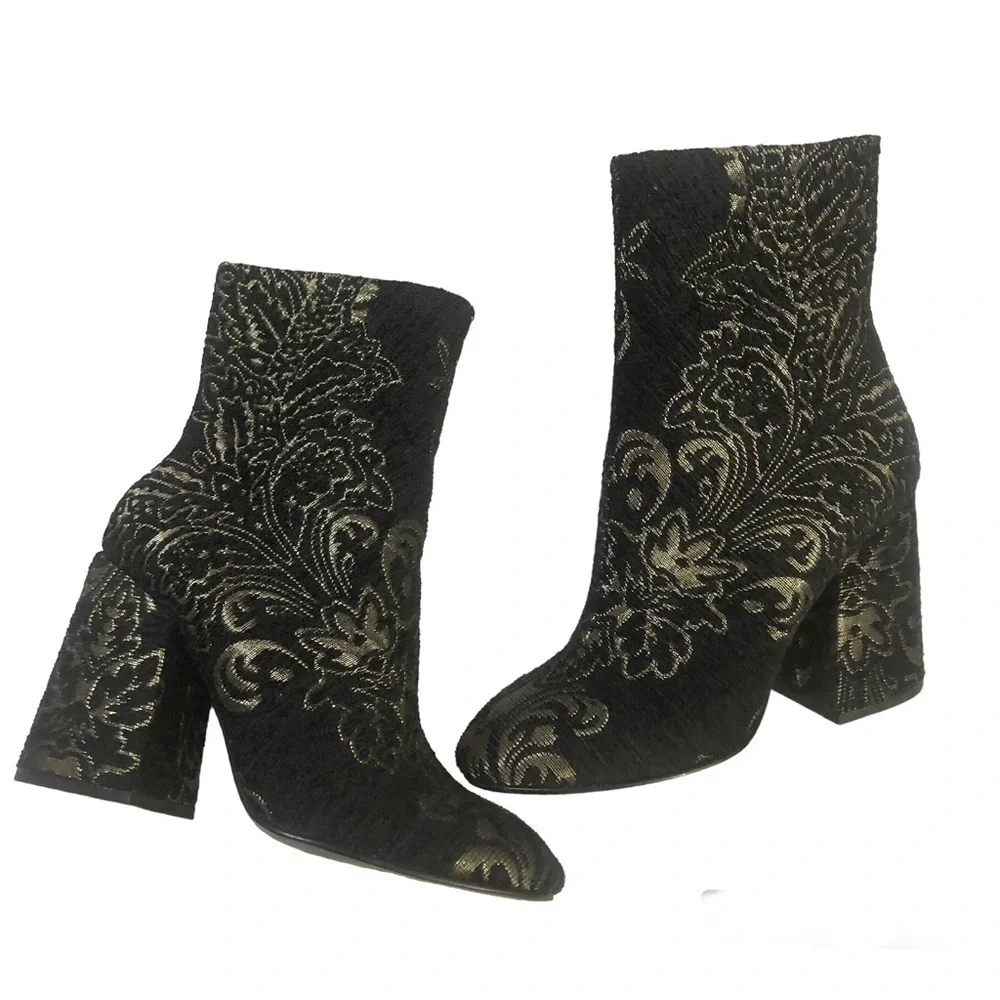 Ash Fedora Black Gold Embroidered Leather Sole High Ankle Boots 38 EU 7-7.5 US